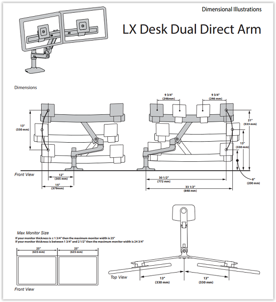 זרוע שולחן הידראולית ל2 מסכי מחשב ארגוטרון Ergotron 45-489-216 HX LX